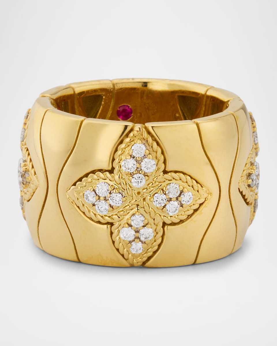 18K Yellow Gold Diamond Cigar Band Ring, Size 6.5